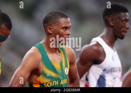 Tokyo, Giappone. 1 agosto 2021. ) Atletica : Seminfinal 1 da 100m per uomini durante i Giochi Olimpici di Tokyo 2020 allo Stadio Olimpico di Tokyo, Giappone . Credit: Yohei Osada/AFLO SPORT/Alamy Live News Foto Stock