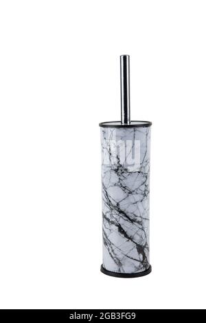 Spazzola per WC con supporto isolato su bianco. Strumento di pulizia Foto Stock
