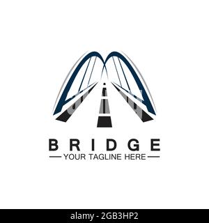 Modello di disegno con icona vettoriale del logo del bridge Illustrazione Vettoriale