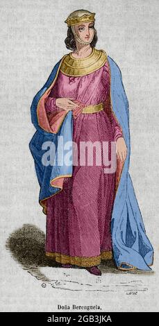 Berengaria (1180-1246). Regina di Castiglia e Regina consorte di Leon. Verticale. Incisione di Capuz. Colorazione successiva. Historia Generale España di Padre Mariana. Madrid, 1852. Foto Stock