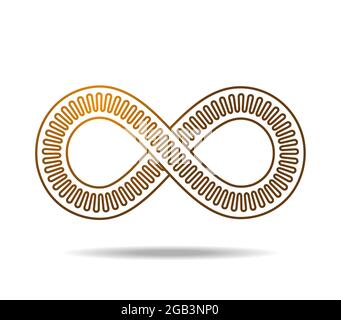 Golden mobius loop composto da tre linee, una interna ondulata. Segno di infinito. Simbolo infinito 8 otto Illustrazione Vettoriale