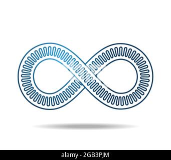 Anello blu mobius composto da tre linee, una interna ondulata. Il segno dell'infinito. Simbolo infinito 8 otto Illustrazione Vettoriale