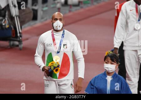 Lamont Marcell Jacobs (ITA), medaglia d'oro dei 100m di uomini durante i Giochi Olimpici Tokyo 2020, Atletica, il 1 agosto 2021 allo Stadio Olimpico di Tokyo, Giappone - Foto Yoann Cambefort / Marti Media / DPPI Foto Stock