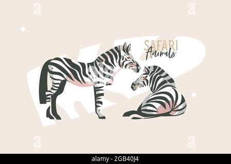 Disegno a mano stock vettoriale astratto grafico piatto con zebra selvatica africana nel set di raccolta di zoo o selvatico, cartone animato animale disegno isolato su Illustrazione Vettoriale