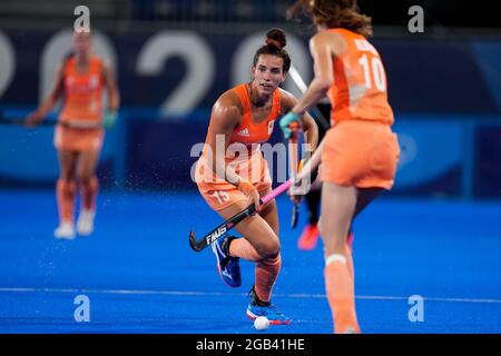 Tokyo, Giappone. 02 agosto 2021. TOKYO, GIAPPONE - 2 AGOSTO: Frederique Matla dei Paesi Bassi durante la Tokyo 2020 Olympic Womens Hockey Tournament Quarter finale tra Paesi Bassi e Nuova Zelanda allo stadio di hockey Oi il 2 agosto 2021 a Tokyo, Giappone (Foto di Ronald Hoogendoorn/Orange Pictures) NOCNSF House of Sports Credit: Orange Pics BV/Alamy Live News Foto Stock