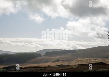 Colline e boschi che si innalzano sopra le grandi acque della Fleet Valley vicino a Gatehouse of Fleet Dumfries e Galloway Scozia Foto Stock