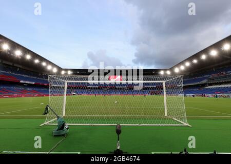 Tokyo, Giappone, 2 agosto 2021. Vista generale dello Stadio Internazionale vuoto Yokohama prima della Semifinale femminile tra Australia e Svezia il giorno 10 dei Giochi Olimpici di Tokyo 2020. Credit: Pete Dovgan/Speed Media/Alamy Live News Foto Stock