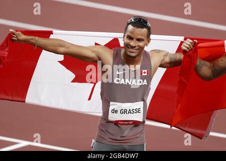 De GRASSE Andre (CAN) Medaglia di bronzo durante i Giochi Olimpici Tokyo 2020, Atletica maschile 100m finale il 1 agosto 2021 allo Stadio Olimpico di Tokyo, Giappone - Foto Kishimoto / DPPI Foto Stock