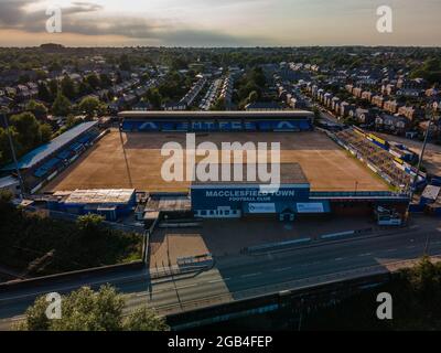 Macclesfield Town AFC il drone aereo della Silk MEN poco prima del Club fu costretto a Fold nel 2020 a causa di Covid 19 Coronavirus Foto Stock