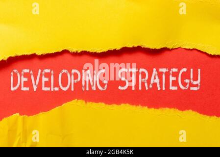 Testo che mostra la strategia di sviluppo dell'ispirazione. Parola scritta sul piano di gioco che stabilisce obiettivi e obiettivi specifici Abstract scoprire significato di Nuova vita Foto Stock