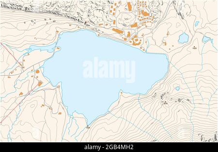 Mappa topografica astratta con lago e montagne Illustrazione Vettoriale