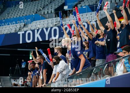 Tokyo, Kanto, Giappone. 1 agosto 2021. I membri del Team USA si sono nuotati durante i Giochi Olimpici estivi di Tokyo 2020 al Tokyo Aquatics Center. (Credit Image: © David McIntyre/ZUMA Press Wire) Foto Stock