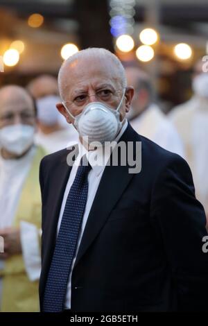 Pagani, Italia. 1 agosto 2021: Il Segretario di Stato Vaticano, il Cardinale Pietro Parolin, ha visitato la tomba di Sant'Alfonso Maria dei Liguori, Dottore della Chiesa, i cui resti sono conservati nell'omonima Basilica pontificia. Credit: Pacific Press Media Production Corp./Alamy Live News Foto Stock