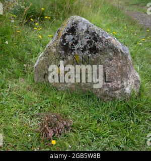 Lapide commemorativa per Clan Campbell su Culloden Moor. Erba nella zona circostante, nessuna gente. Foto Stock