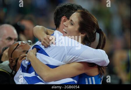 Katerina Stefanidi (Grece) presso le donne del Pole Vault finale della IAAF Campionati del Mondo di atletica leggera del 6 agosto, 201st presso lo Stadio Olimpico di Londra, Gran Bretagna Foto Stock