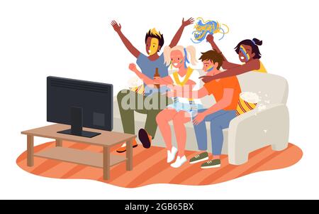 Personaggi amanti in piedi, abbraccianti e sorridenti, cucina cibo, dormire in camera da letto isolato su bianco. Le coppie trascorrono del tempo felice insieme a casa Illustrazione Vettoriale