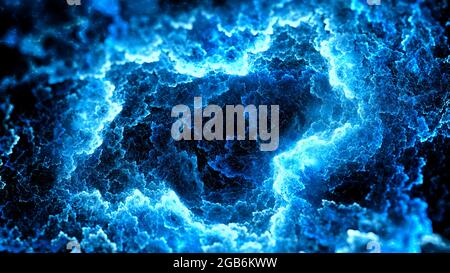 Fusione quantistica blu brillante, sfondo astratto generato dal computer, rendering 3D Foto Stock