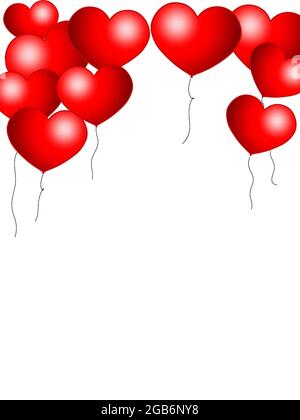 palloncini con cuori rossi e texture e banner di sfondo Foto Stock