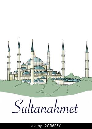Moschea Blu Sultanahmet camii Turchia illustrazione di Istanbul Foto Stock