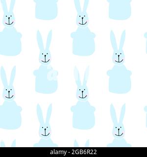 Modello senza cuciture con illustrazione di conigli in stile cartone animato in blu Illustrazione Vettoriale