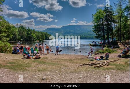 Loch an Eilein, vicino a Rothiemurchus, Aviemore, Badenoch e Speyside, Scozia Foto Stock