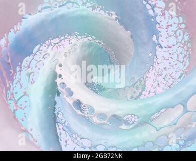 vortice di fluido in colore rosa-blu pastello primo piano. rendering 3d Foto Stock