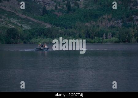 Pesca pre-alba sul lago Convict in California Foto Stock