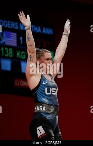 Tokyo, Kanto, Giappone. 2 agosto 2021. Martha Ann Rogers (USA) partecipa all'evento femminile di sollevamento pesi di 87kg alle Olimpiadi estive del 2020 al Tokyo International Forum. (Credit Image: © David McIntyre/ZUMA Press Wire) Foto Stock