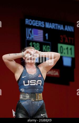 Tokyo, Kanto, Giappone. 2 agosto 2021. Martha Ann Rogers (USA) partecipa all'evento femminile di sollevamento pesi di 87kg alle Olimpiadi estive del 2020 al Tokyo International Forum. (Credit Image: © David McIntyre/ZUMA Press Wire) Foto Stock