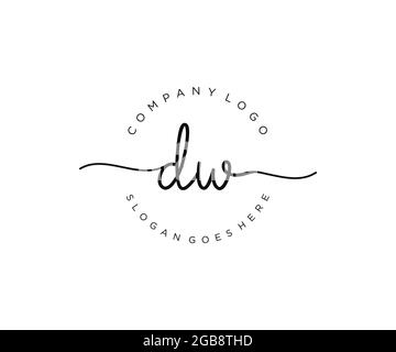 DW monogramma di bellezza del logo femminile e design elegante del logo, logo di scrittura a mano della firma iniziale, matrimonio, moda, floreale e botanico con creativo Illustrazione Vettoriale