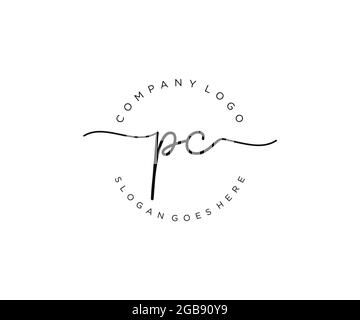 Monogramma di bellezza e design elegante con logo PC Femminile, logo scritto a mano della firma iniziale, matrimonio, moda, floreale e botanico con creatività Illustrazione Vettoriale