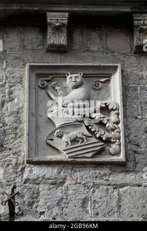 Stemma di una storica casa in Piazza delle Erbe, Viterbo, Lazio, Italia Foto Stock