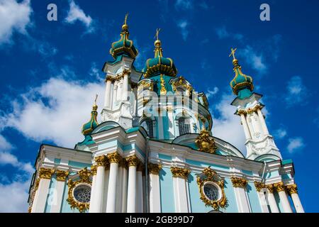 Chiesa di Sant'Andrea a Kiev o capitale di Kiev dell'Ucraina Foto Stock