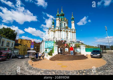 Chiesa di Sant'Andrea a Kiev o capitale di Kiev dell'Ucraina Foto Stock