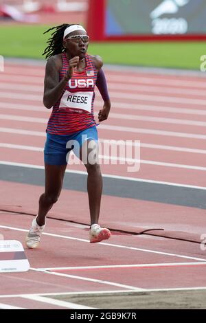 03 agosto 2021: Brittney Reese (3886) degli Stati Uniti vince la Medaglia d'Argento con un salto di 6,97 m nella finale lunga delle Donne durante la competizione di atletica allo Stadio Olimpico di Tokyo, Giappone. Daniel Lea/CSM} Foto Stock