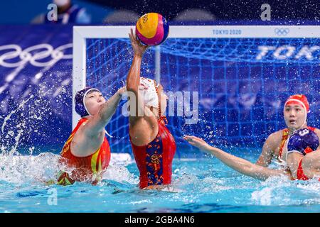 TOKYO, GIAPPONE - 3 AGOSTO: Irene Gonzalez di Spagna durante il torneo olimpico di Waterpolo di Tokyo 2020, incontro finale femminile tra Spagna e Cina al centro di Waterpolo di Tatsumi il 3 agosto 2021 a Tokyo, Giappone (Foto di Marcel ter Bals/Orange Pictures) Credit: Orange Pics BV/Alamy Live News Foto Stock