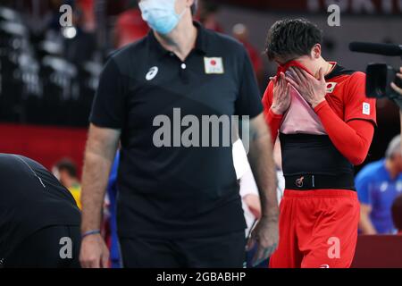 Tokyo, Giappone. 3 agosto 2021. Tokyo, Giappone. 3 agosto 2021. Yuki Ishikawa (JPN) Pallavolo : Quarta finale maschile tra il Giappone 0-3 Brasile durante i Giochi Olimpici di Tokyo 2020 all'Ariake Arena di Tokyo, Giappone . Credit: Naoki Morita/AFLO SPORT/Alamy Live News Foto Stock