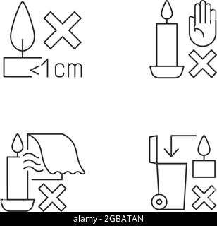 Etichetta di sicurezza per candele fatte a mano set di icone etichetta manuale lineare Illustrazione Vettoriale