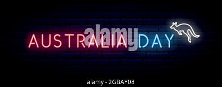 Banner australiano lungo il giorno con iscrizione Neon e canguro. Segnale luminoso vettoriale. Illustrazione Vettoriale