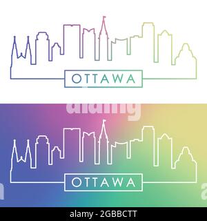 Skyline di Ottawa. Stile lineare colorato. File vettoriale modificabile. Illustrazione Vettoriale