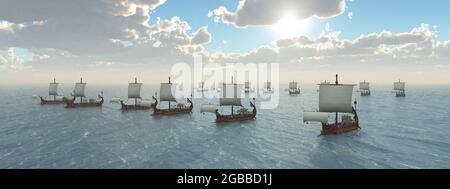 Flotta di navi da guerra romane antiche Foto Stock