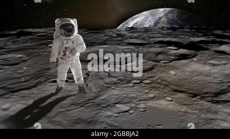 Astronauta sulla luna. Gli elementi di questa immagine fornita dalla NASA Foto Stock