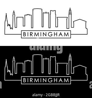Skyline di Birmingham. Stile lineare. File vettoriale modificabile. Illustrazione Vettoriale