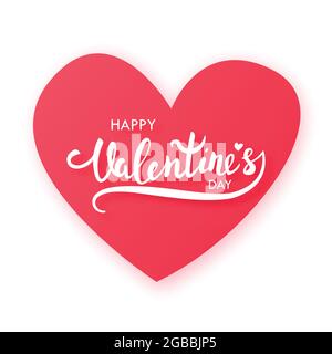 Carta tagliata cuore rosso con testo: Buon giorno di San Valentino. Cuore disegnato a mano. San Valentino. Illustrazione Vettoriale