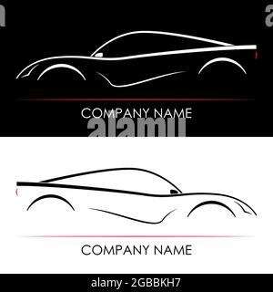 Set di silhouette astratte per auto sportive. Scheda modello. Illustrazione vettoriale in bianco e nero. Illustrazione Vettoriale