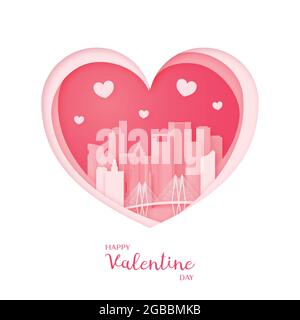 Carta di San Valentino. Carta tagliata cuore e città di Houston. Buon San Valentino. Illustrazione vettoriale. Illustrazione Vettoriale