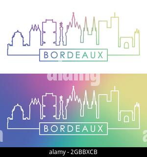 Skyline di Bordeaux. Stile lineare colorato. File vettoriale modificabile. Illustrazione Vettoriale