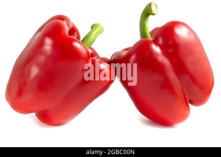 Paprika rossa isolata su sfondo bianco. Primo piano di verdure al peperone Foto Stock