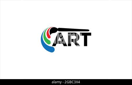 Logo DI TESTO ARTISTICO con pennello blu verde rosso in colore nero e logo vettoriale piatto minimal o LOGO DI ARTE tipografia Illustrazione Vettoriale