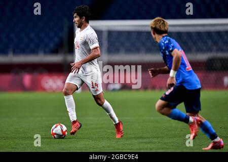 Saitama, Giappone. 3 agosto 2021. SAITAMA, GIAPPONE - 3 AGOSTO: Carlos Soler di Spagna durante il torneo di calcio maschile olimpico di Tokyo 2020 Semifinale tra Giappone e Spagna allo stadio Saitama il 3 agosto 2021 a Saitama, Giappone (Foto di Pablo Morano/Orange Pictures) Credit: Orange Pics BV/Alamy Live News Foto Stock